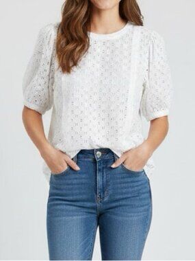 Elizabeth and James White Eyelet Puff-Sleeve Blouse